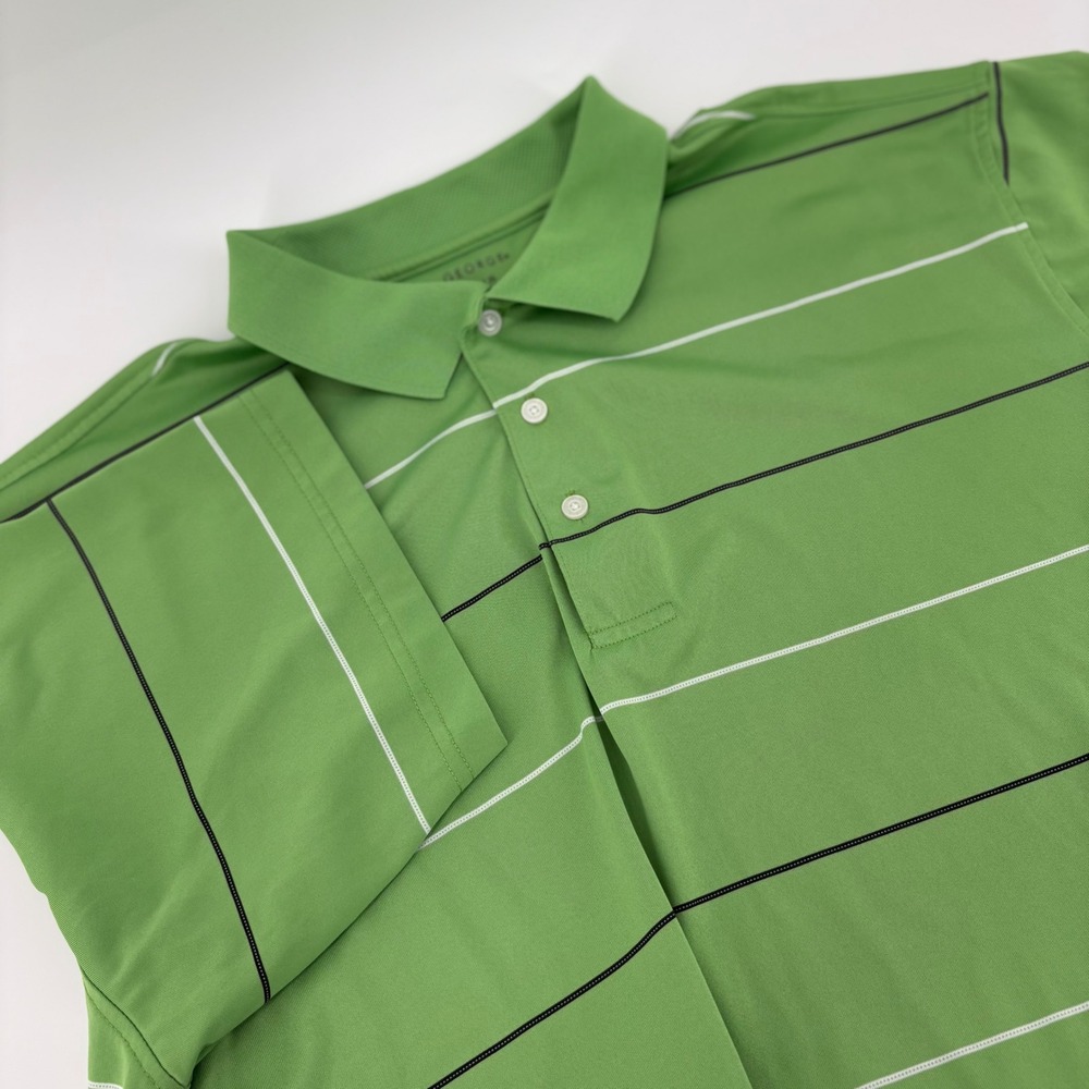 George Mens XL Green Striped Short Sleeve Performance Polo Shirt‎